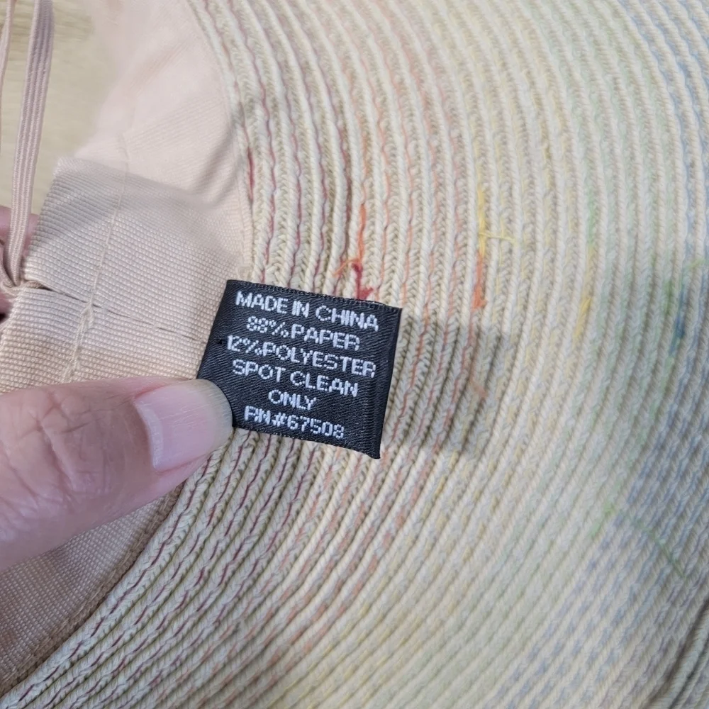 AUGUST HAT Women Neutral Striped Floppy Summer Beach Hat One Size Paper Blend